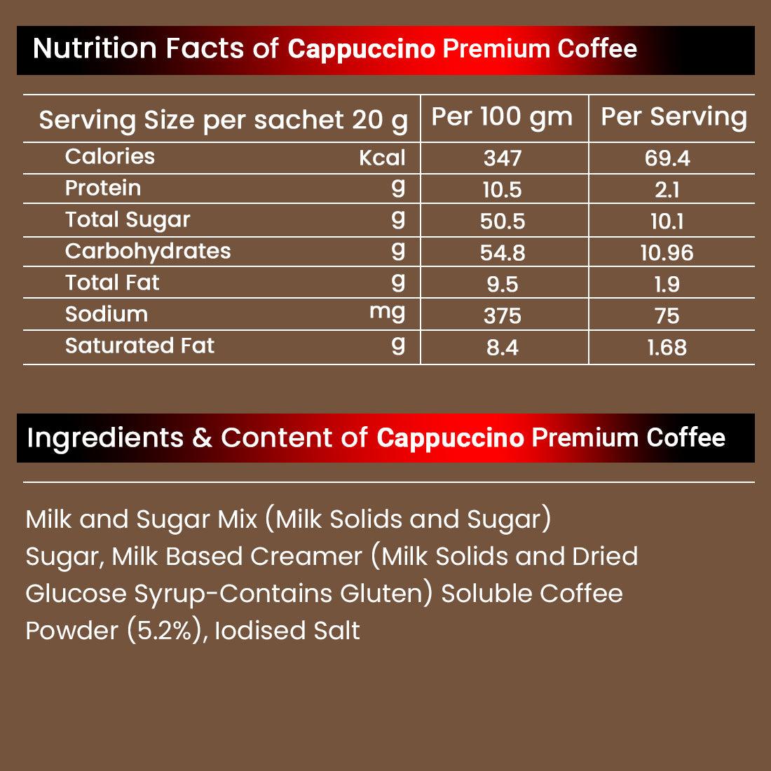 Chaizup Premium 1-Min Instant Cappuccino Coffee Premix - 6 Sachets | Cappuccino Flavours | 6 Servings | 120g